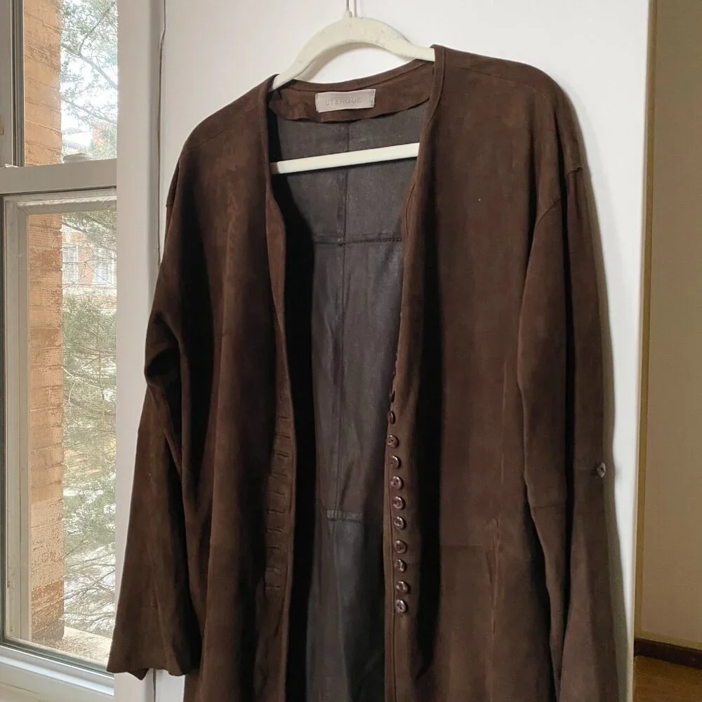 Vintage Uterque Long Suede Jacket Brown